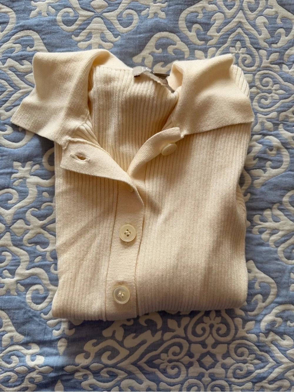 J. Crew Cream Ribbed Polo Button-Up Short Sleeve Top